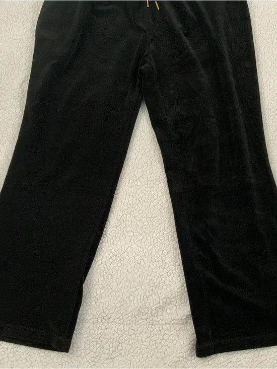 Calvin Klein Velour Pants Women's 1X Black Pull On Elastic Waist Comfy Wide Leg - Picture 6 of 16